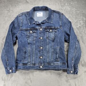 Old Navy Women's Large Classic Denim Jean Jacket Dark Authentic 09 Blue Stretch